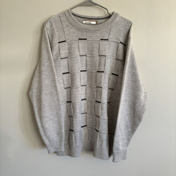 Cavallio Crew Neck Sweater Solid Plaid Gray Silver Convex Concave - Mens Size M - Picture 1 of 8